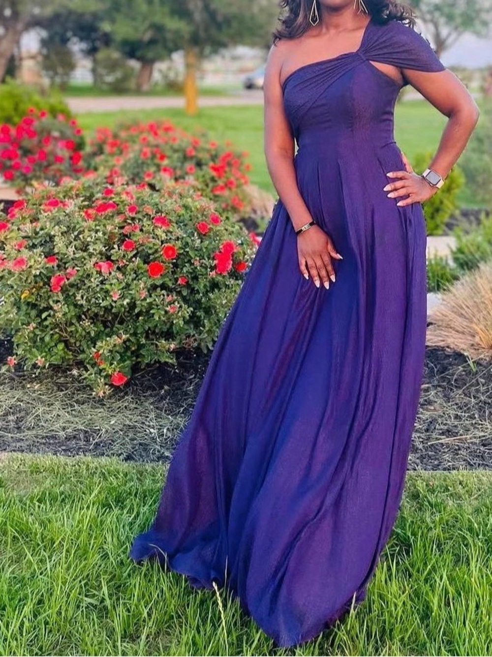 Carmen Marc Valvo One-Shoulder Maxi Dress in Deep Purple